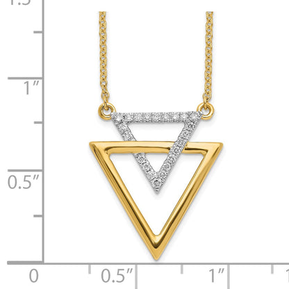 14K Yellow Gold Polished Double Triangle Real Diamond 18in Necklace