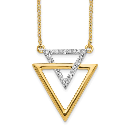 14K Yellow Gold Polished Double Triangle Real Diamond 18in Necklace
