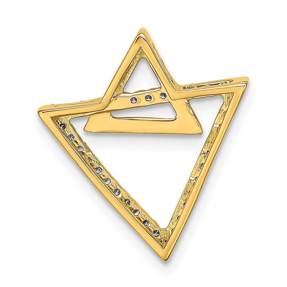 14K Yellow Gold Polished Double Triangle Real Diamond Chain Slide
