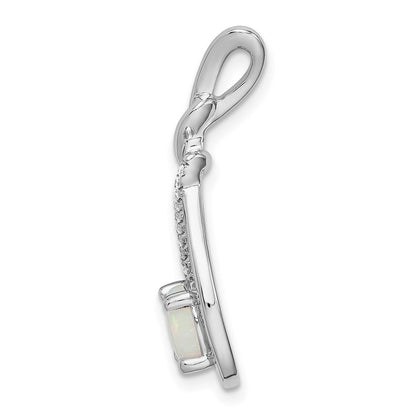 14k White Gold Opal Teardrop Real Diamond Pendant