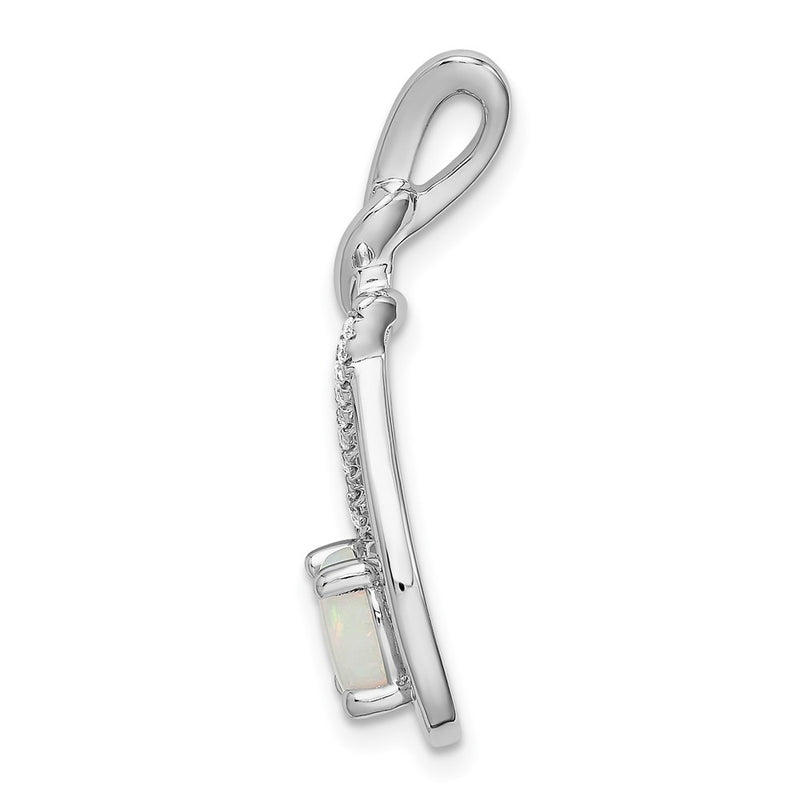14k White Gold Opal Teardrop Real Diamond Pendant