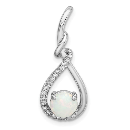 14k White Gold Opal Teardrop Real Diamond Pendant