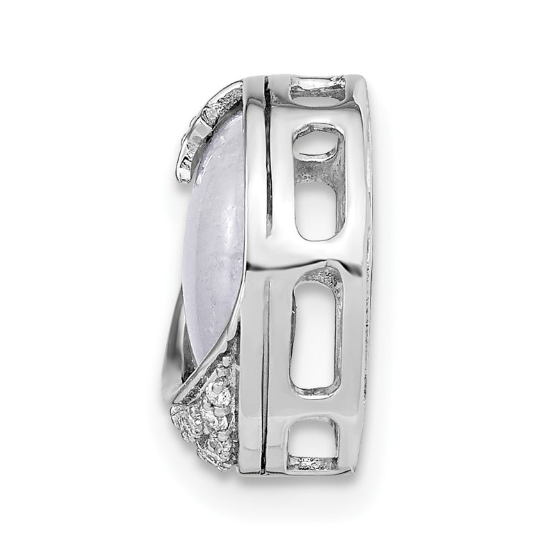 14k White Gold Real Diamond and Moonstone Moon & Star Chain Slide
