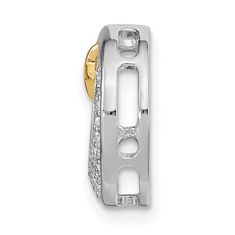 14k Two-Tone Gold Polished Moon w/Star Real Diamond Chain Slide