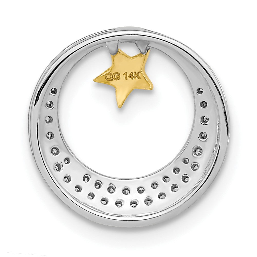 14k Two-Tone Gold Polished Moon w/Star Real Diamond Chain Slide