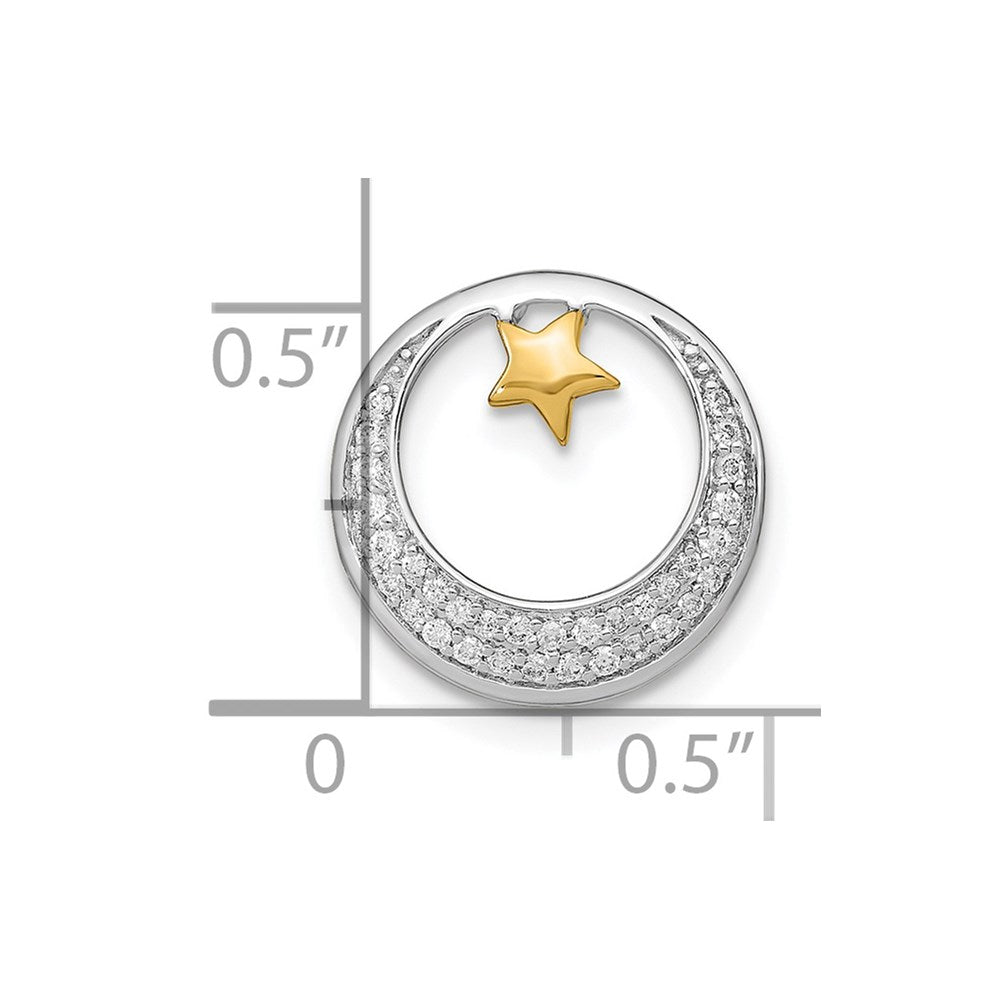 14k Two-Tone Gold Polished Moon w/Star Real Diamond Chain Slide