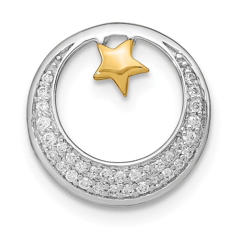 14k Two-Tone Gold Polished Moon w/Star Real Diamond Chain Slide