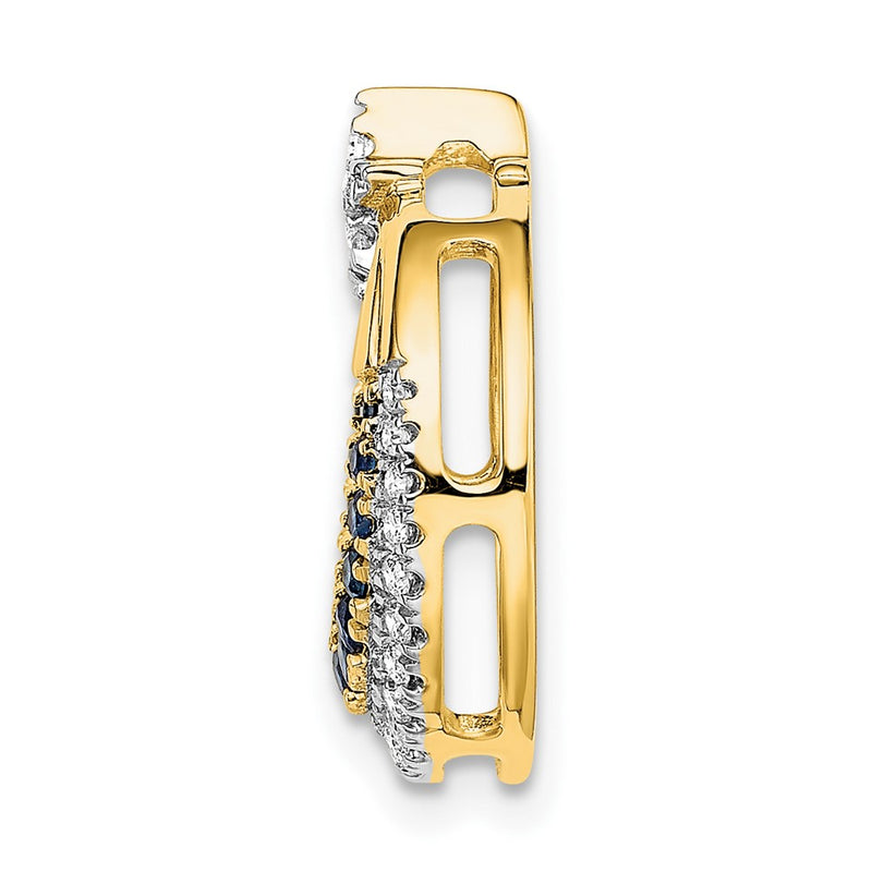 14K Yellow Gold Polished Moon w/Star Sapphire and Real Diamond Chain Slide