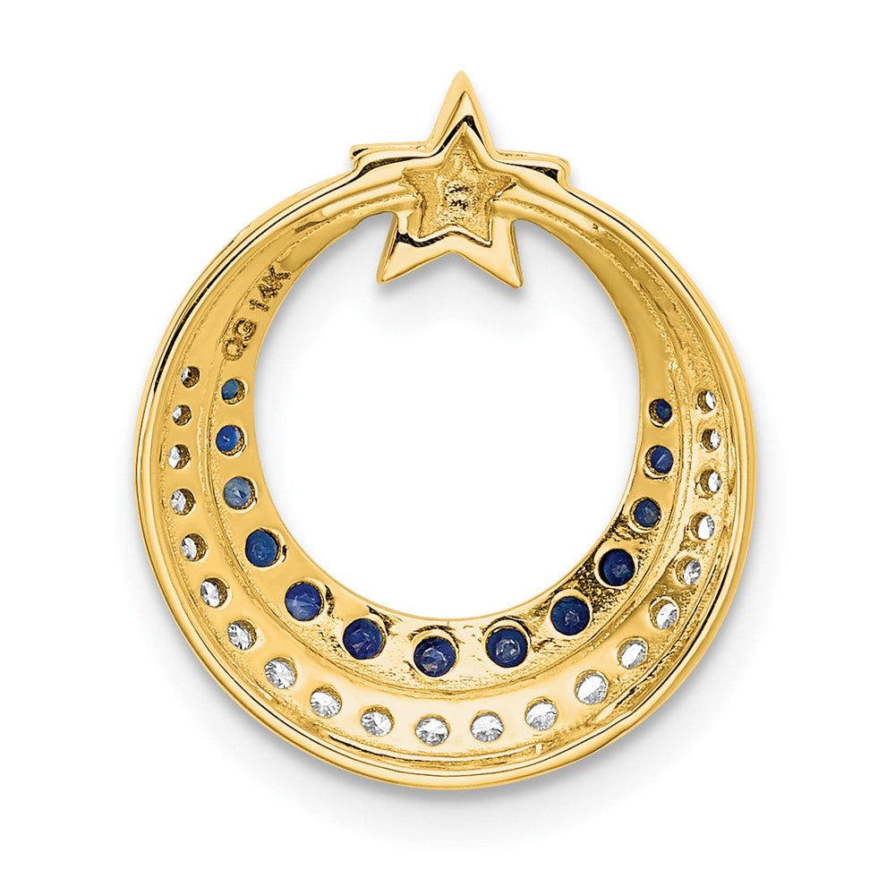 14K Yellow Gold Polished Moon w/Star Sapphire and Real Diamond Chain Slide