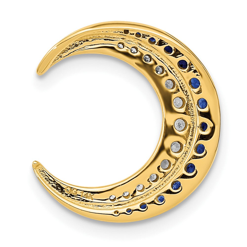14K Yellow Gold Polished Moon Sapphire and Real Diamond Chain Slide