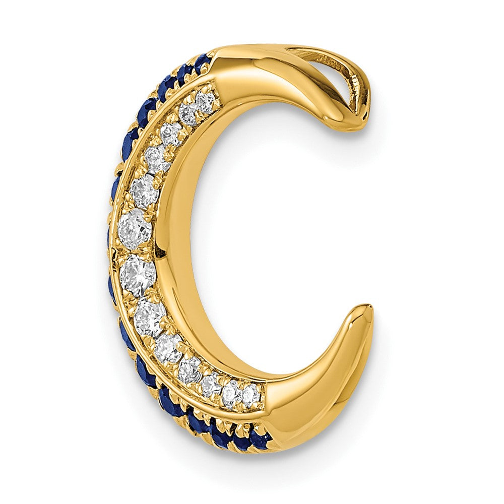 14K Yellow Gold Polished Moon Sapphire and Real Diamond Chain Slide