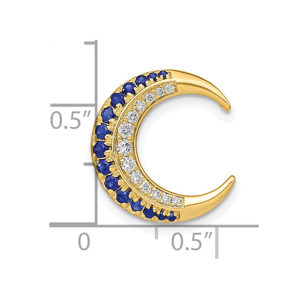 14K Yellow Gold Polished Moon Sapphire and Real Diamond Chain Slide