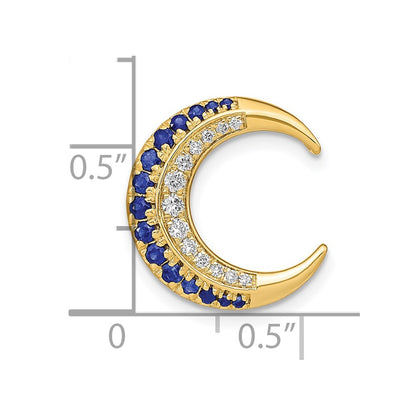 14K Yellow Gold Polished Moon Sapphire and Real Diamond Chain Slide