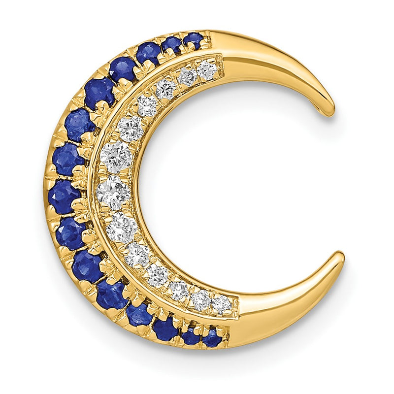 14K Yellow Gold Polished Moon Sapphire and Real Diamond Chain Slide