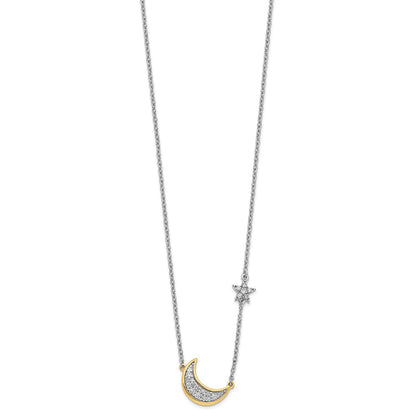 14k Two-Tone Gold Moon w/Star Real Diamond 18in Necklace