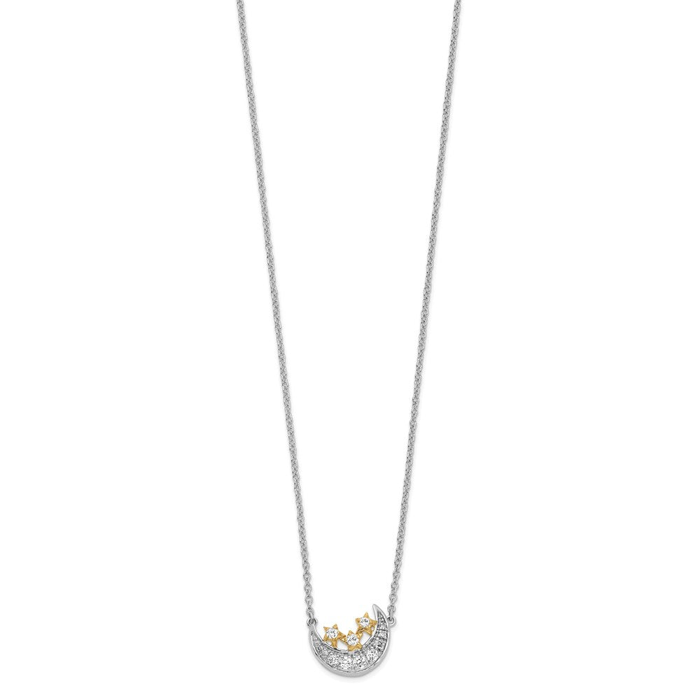 14k Two-Tone Gold Moon w/3-Stars Real Diamond 18in Necklace