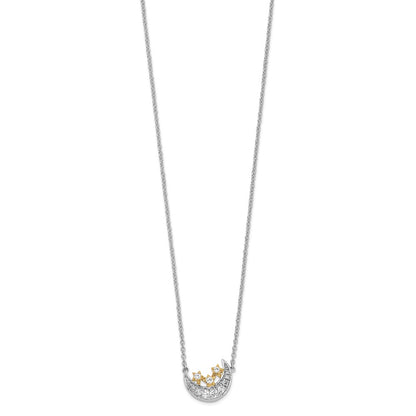 14k Two-Tone Gold Moon w/3-Stars Real Diamond 18in Necklace