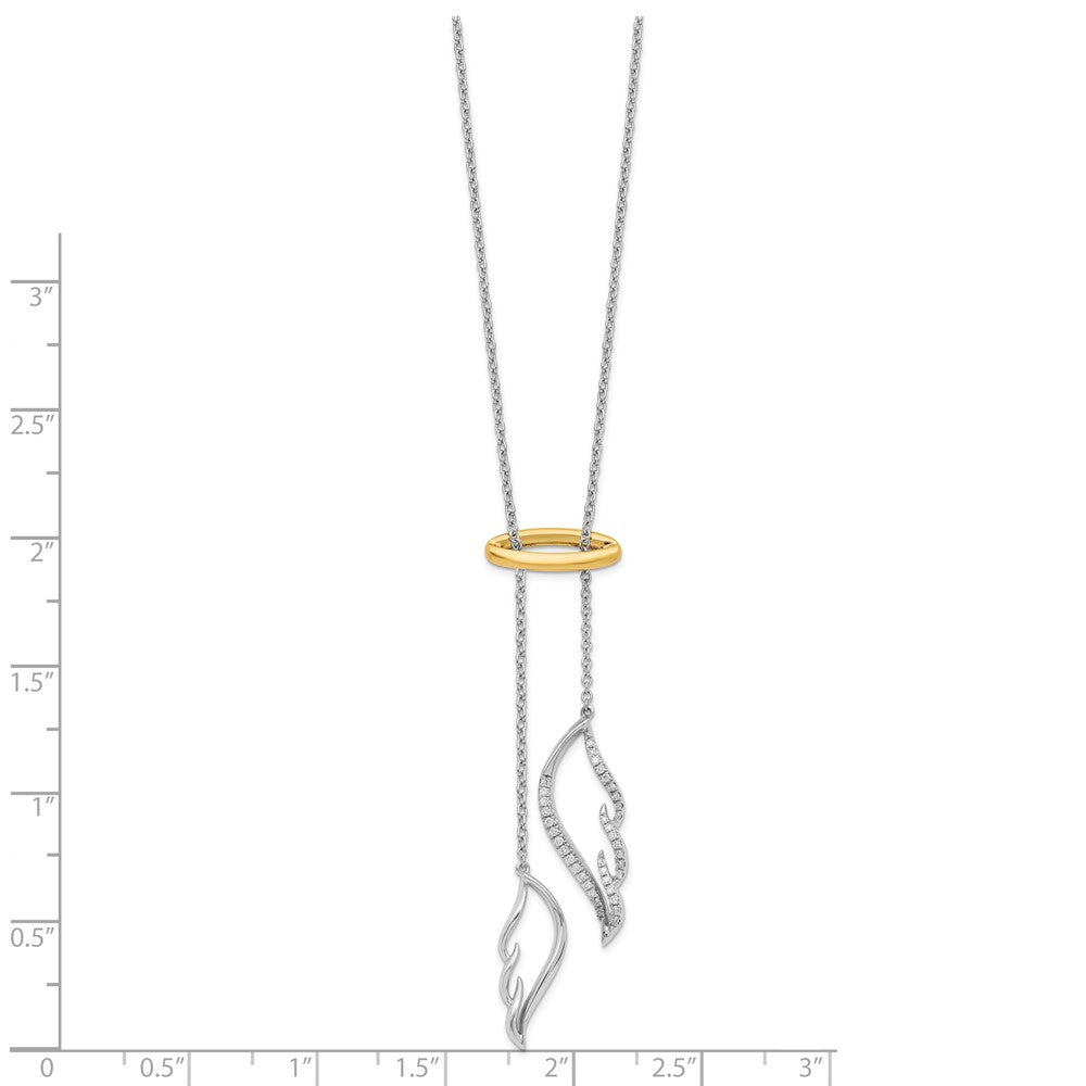 14k Two-Tone Gold Real Diamond Wings with Halo 18in Necklace