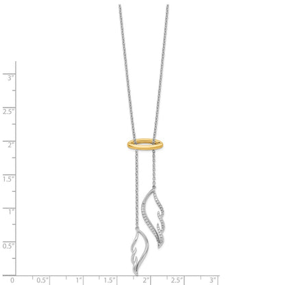 14k Two-Tone Gold Real Diamond Wings with Halo 18in Necklace