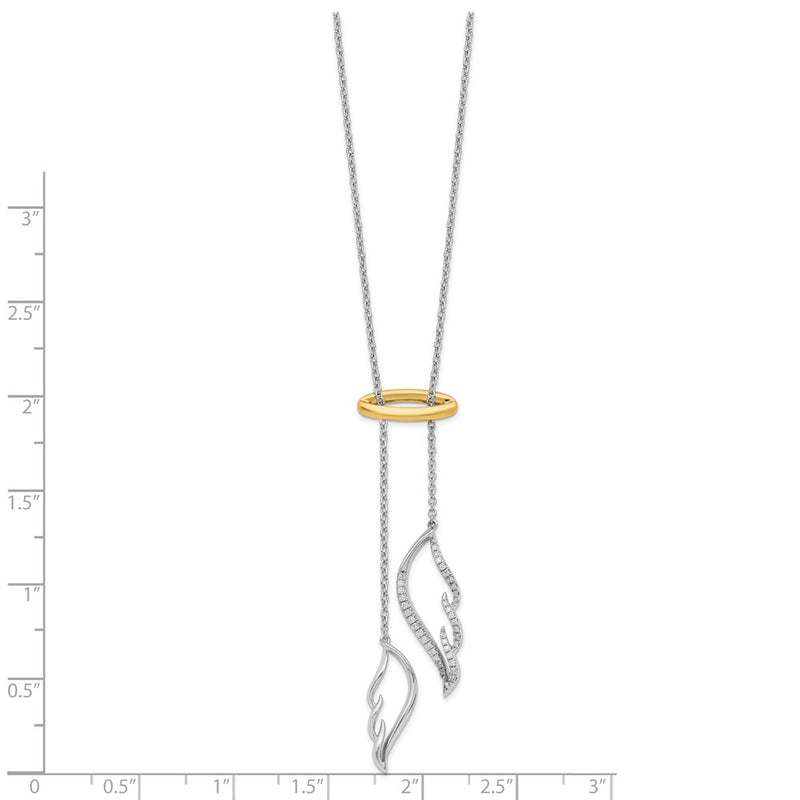 14k Two-Tone Gold Real Diamond Wings with Halo 18in Necklace