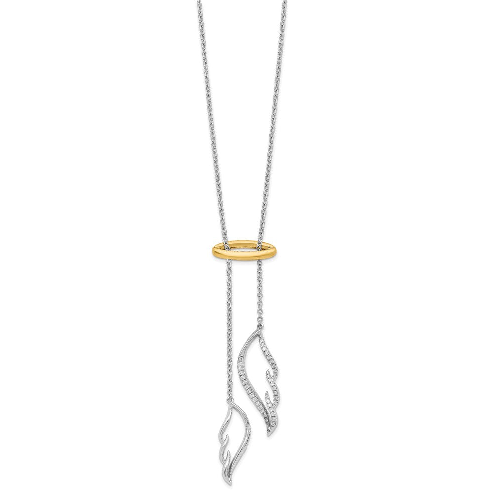 14k Two-Tone Gold Real Diamond Wings with Halo 18in Necklace