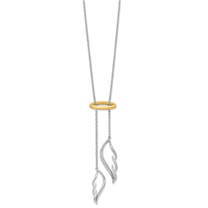 14k Two-Tone Gold Real Diamond Wings with Halo 18in Necklace
