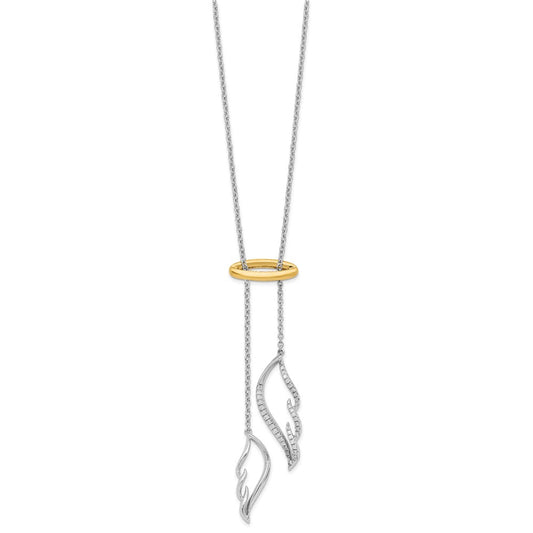 14k Two-Tone Gold Real Diamond Wings with Halo 18in Necklace