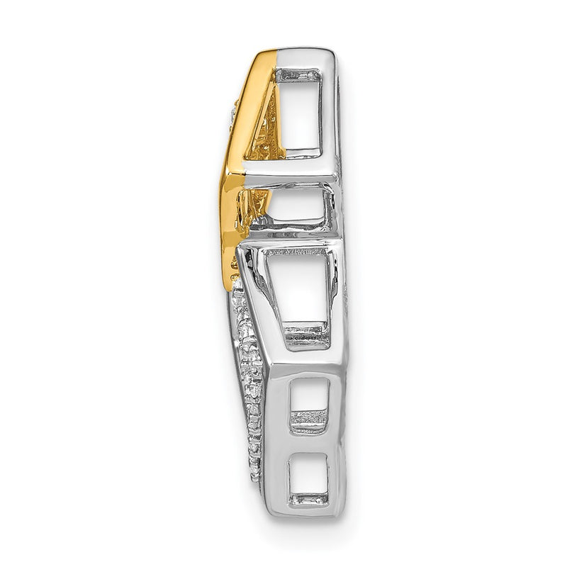 14k Two-Tone Gold Polished Double Square Real Diamond Chain Slide