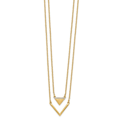 14K Yellow Gold Satin/Polished Real Diamond Double Triangle 2strand 18in Necklace