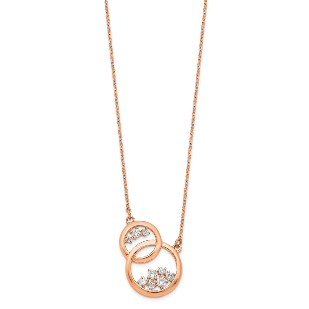 14k Rose Gold Polished Real Diamond Double Circle 18in Necklace