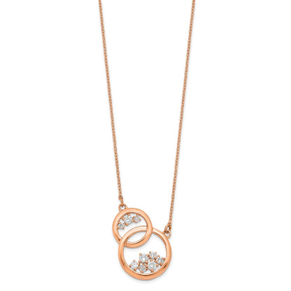 14k Rose Gold Polished Real Diamond Double Circle 18in Necklace