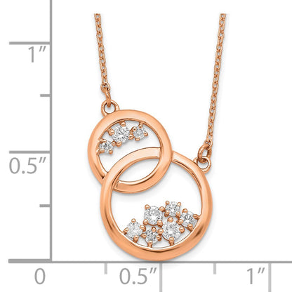 14k Rose Gold Polished Real Diamond Double Circle 18in Necklace