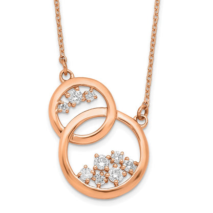 14k Rose Gold Polished Real Diamond Double Circle 18in Necklace