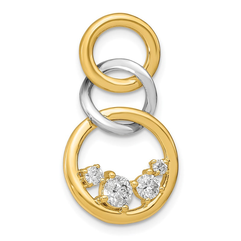 14k Two-Tone Gold Polished Real Diamond Triple Circle Chain Slide