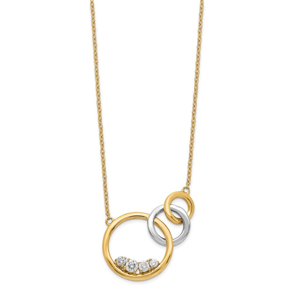 14k Two-Tone Gold Polished Real Diamond Triple Circle 18in Necklace
