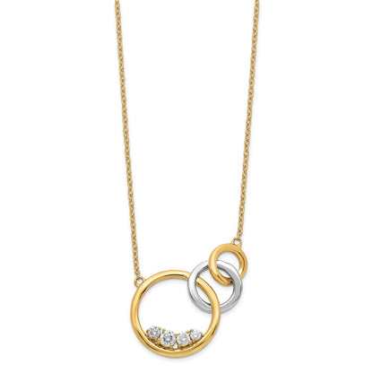 14k Two-Tone Gold Polished Real Diamond Triple Circle 18in Necklace