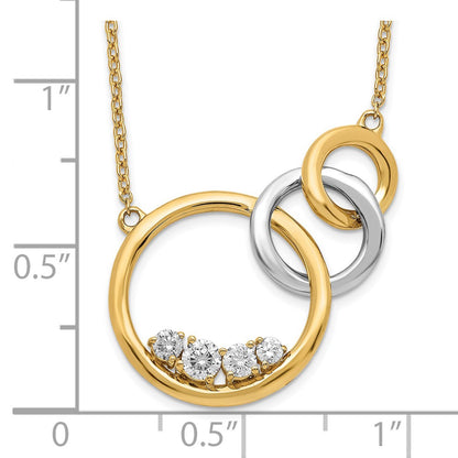 14k Two-Tone Gold Polished Real Diamond Triple Circle 18in Necklace