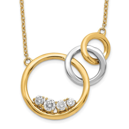 14k Two-Tone Gold Polished Real Diamond Triple Circle 18in Necklace