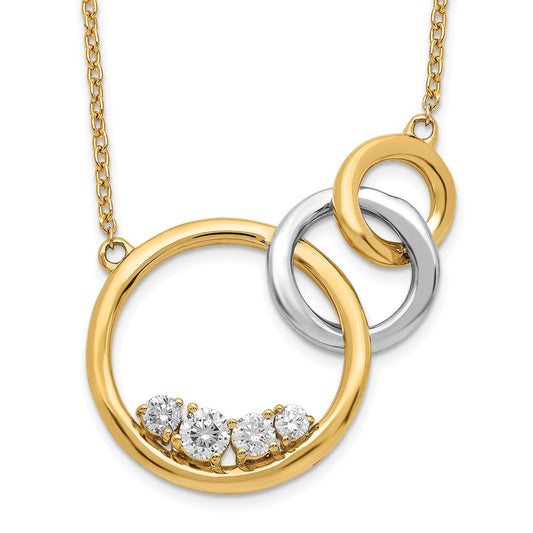 14k Two-Tone Gold Polished Real Diamond Triple Circle 18in Necklace