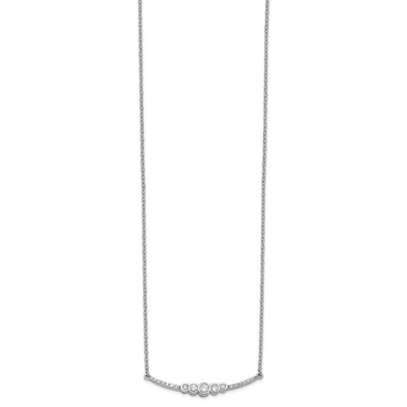 14k White Gold Polished Real Diamond Bezel Set Bar 18in Necklace