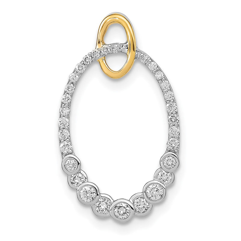 14k Two-Tone Gold Polished Real Diamond Oval Chain Slide