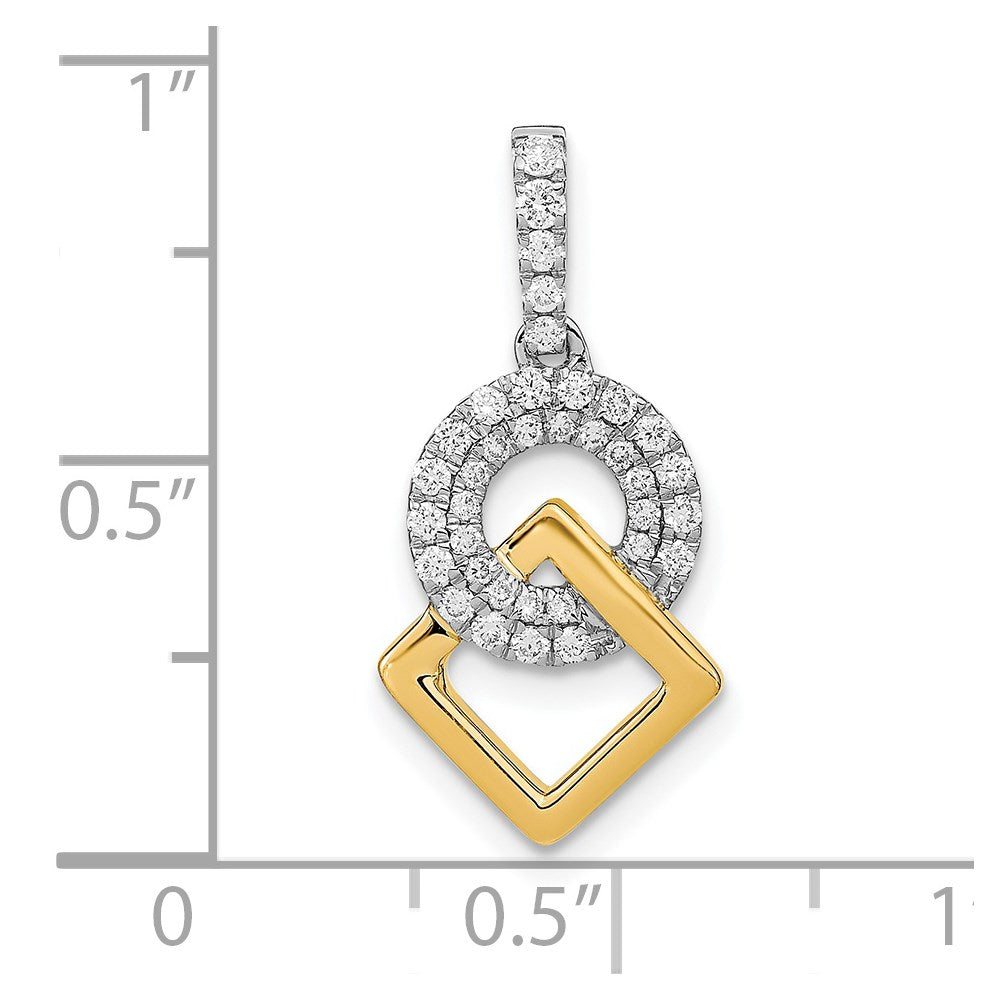 14k Two-Tone Gold Polished Real Diamond Circle and Square Chain Slide