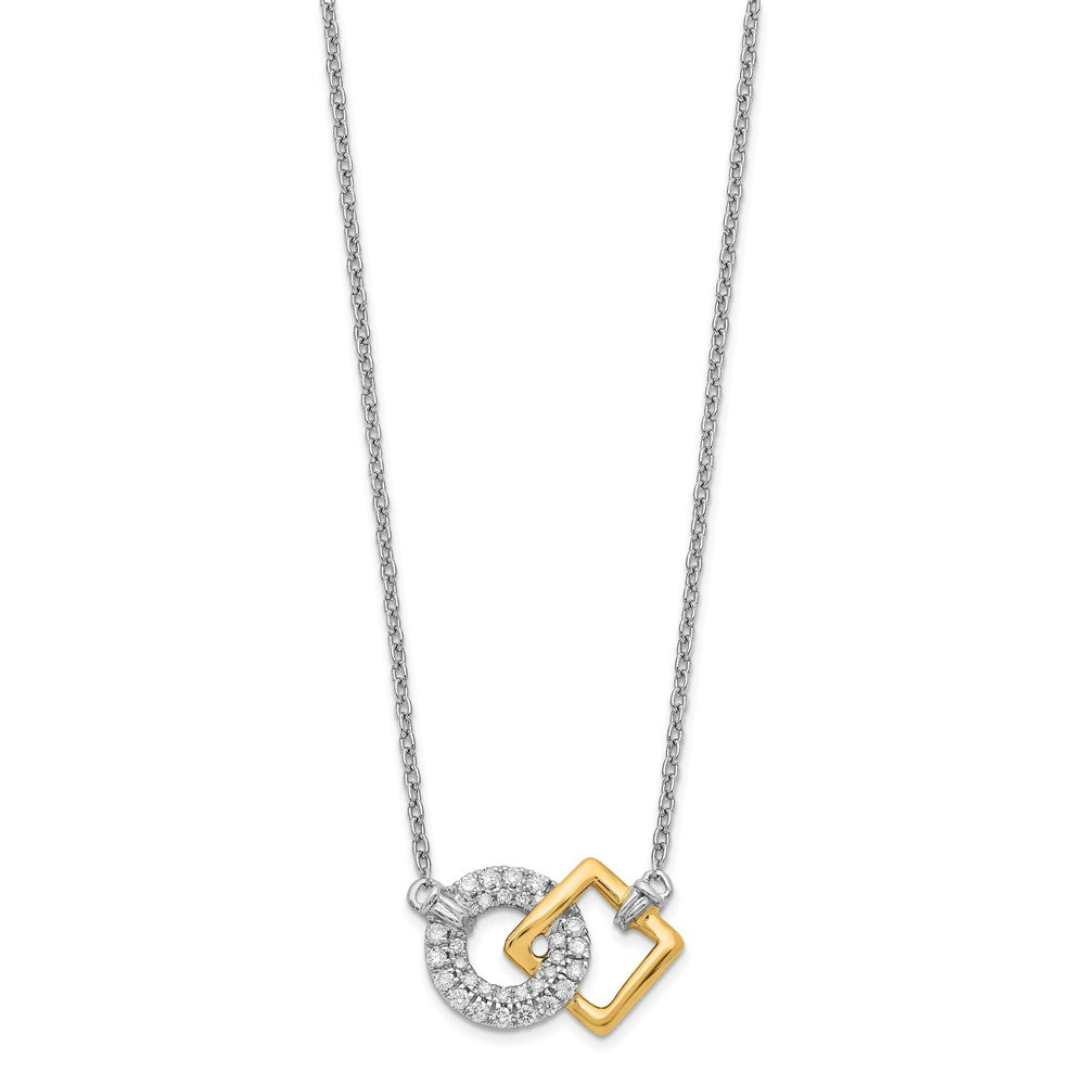 14k Two-Tone Gold Polished Real Diamond Circle and Square 18in Necklace
