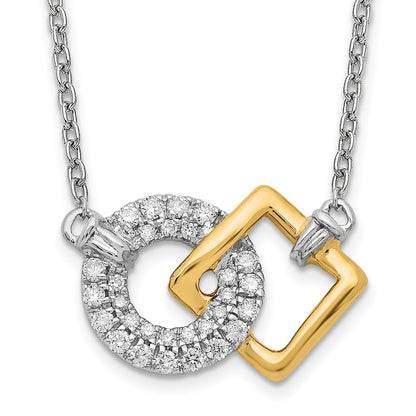 14k Two-Tone Gold Polished Real Diamond Circle and Square 18in Necklace