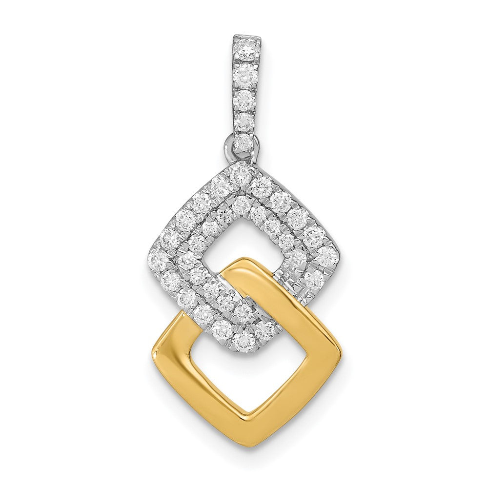 14k Two-Tone Gold Real Diamond Double Square Chain Slide