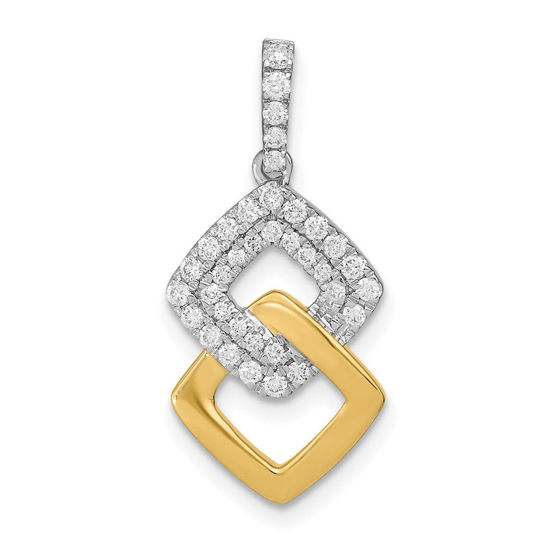 14k Two-Tone Gold Real Diamond Double Square Chain Slide