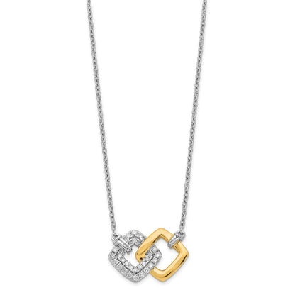 14k Two-Tone Gold Polished Real Diamond Double Square 18in Necklace