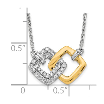14k Two-Tone Gold Polished Real Diamond Double Square 18in Necklace