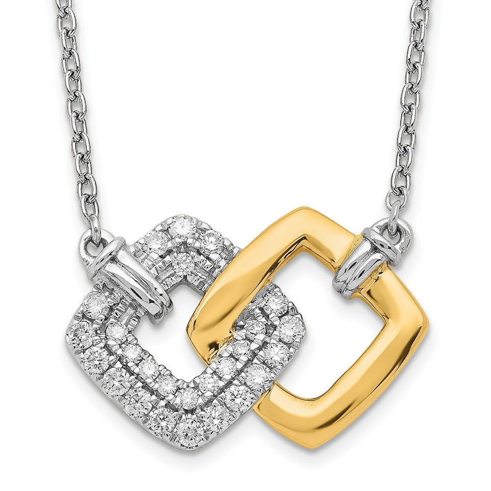 14k Two-Tone Gold Polished Real Diamond Double Square 18in Necklace