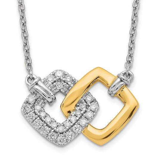 14k Two-Tone Gold Polished Real Diamond Double Square 18in Necklace